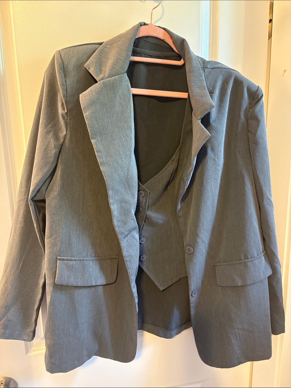 Fashion Nova Women's Gray Pantsuit Jacket & Vest Set